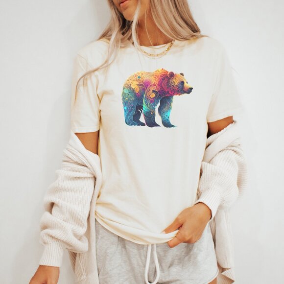 Colorful Psychedelic Bear Shirt Unique Artistic Grizzly Animal Graphic Tee Color - Picture 3 of 6